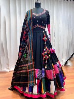 Black Viscose Rayon Readymade Navratri Lehenga Choli